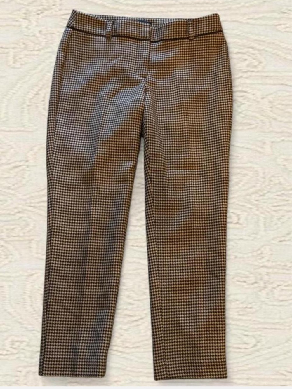 Talbots Signature Tan & Black Houndstooth Wool Blend Ankle Pants Size 6 Petite